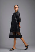 Load image into Gallery viewer, Black Laser-Cut Dress with Sheer Hem