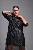 Load image into Gallery viewer, Black Laser-Cut Dress with Sheer Hem