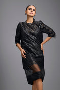 Load image into Gallery viewer, Black Laser-Cut Dress with Sheer Hem