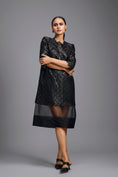 Load image into Gallery viewer, Black Laser-Cut Dress with Sheer Hem