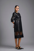 Load image into Gallery viewer, Black Laser-Cut Dress with Sheer Hem