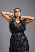 Load image into Gallery viewer, Black Sheer Organza Corset Top with Lattice Panel Mini Skirt