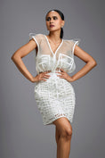 Load image into Gallery viewer, White Sheer Organza Corset Top with Lattice Panel Mini Skirt