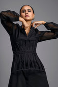 Load image into Gallery viewer, Black Shirt Dress with Sheer Sleeves