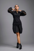 Load image into Gallery viewer, Black Shirt Dress with Sheer Sleeves