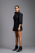 Load image into Gallery viewer, Black Sculpted Shirt Top with Cage Waist