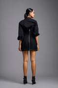 Load image into Gallery viewer, Black Sculpted Shirt Top with Cage Waist