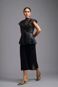 Load image into Gallery viewer, Black Sculpted Lattice Cutwork Top with Paneled Midi Skirt