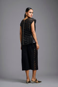 Load image into Gallery viewer, Black Sculpted Lattice Cutwork Top with Paneled Midi Skirt