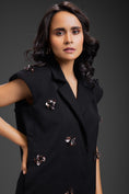 Load image into Gallery viewer, Black Blazer Dress With Neon Embroidery Detail