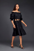 Load image into Gallery viewer, Black Off-shoulder Dress With Waist Cutouts And Pleated Frill Detailing