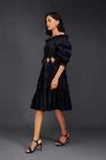 Load image into Gallery viewer, Black Off-shoulder Dress With Waist Cutouts And Pleated Frill Detailing