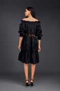 Load image into Gallery viewer, Black Off-shoulder Dress With Waist Cutouts And Pleated Frill Detailing