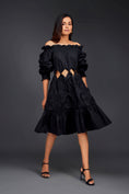 Load image into Gallery viewer, Black Off-shoulder Dress With Waist Cutouts And Pleated Frill Detailing