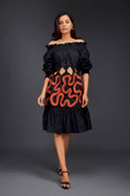 Load image into Gallery viewer, Black Off-Shoulder Dress With Waist Cutouts And Pleated Frill Detailing