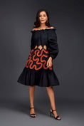Load image into Gallery viewer, Black Off-Shoulder Dress With Waist Cutouts And Pleated Frill Detailing