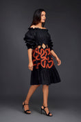 Load image into Gallery viewer, Black Off-Shoulder Dress With Waist Cutouts And Pleated Frill Detailing