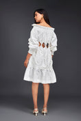 Load image into Gallery viewer, White Off-shoulder Dress With Waist Cutouts And Pleated Frill Detailing