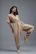 Load image into Gallery viewer, BEIGE ZIP-FRONT JUMPSUIT WITH NEON CONTRAST PIPING