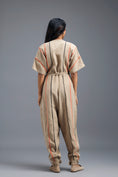 Load image into Gallery viewer, BEIGE ZIP-FRONT JUMPSUIT WITH NEON CONTRAST PIPING