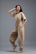 Load image into Gallery viewer, BEIGE ZIP-FRONT JUMPSUIT WITH NEON CONTRAST PIPING