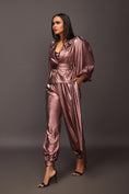 Load image into Gallery viewer, Copper Metallic Foil Jacket And Pants Set Comes With Bustier And Sash Belt