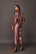 Load image into Gallery viewer, Copper Metallic Foil Jacket And Pants Set Comes With Bustier And Sash Belt