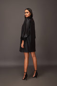 Load image into Gallery viewer, Black Close Neck With Pleating Detail Metallic Foil Short Dress