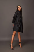 Load image into Gallery viewer, Black Close Neck With Pleating Detail Metallic Foil Short Dress