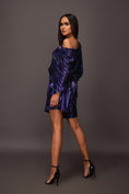 Load image into Gallery viewer, Purple Off Shoulder Metallic Tunic With Shorts