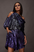 Load image into Gallery viewer, Purple Off Shoulder Metallic Tunic With Shorts