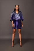 Load image into Gallery viewer, Purple Pleated Metallic Cape Style Short Dress
