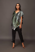 Load image into Gallery viewer, Silver & Green Pleated Metallic Overlap Drape Top