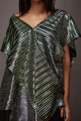 Load image into Gallery viewer, Silver & Green Pleated Metallic Overlap Drape Top