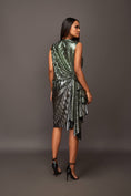 Load image into Gallery viewer, Silver & Green Ruffled Drape At One Side Pleated Metallic Sleeveless Dress