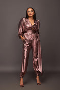 Load image into Gallery viewer, Copper Metallic Foil Jacket And Pants Set Comes With Bustier And Sash Belt