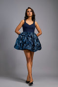 Load image into Gallery viewer, Navy Blue Mini Dress with Shimmer Embroidered Bubble Skirt