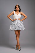 Load image into Gallery viewer, Silver Mini Dress with Shimmer Embroidered Bubble Skirt