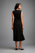 Load image into Gallery viewer, Asymmetrical Black Dress with Ruched Side and Ruffles