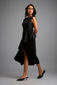 Load image into Gallery viewer, Asymmetrical Black Dress with Ruched Side and Ruffles