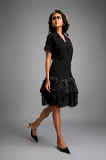 Load image into Gallery viewer, Lapel Jacket Dress with Layered Shimmer Embroidered