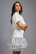 Load image into Gallery viewer, Silver Lapel Jacket Dress with Layered Shimmer Embroidered