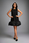 Load image into Gallery viewer, Sleeveless Black Mini Dress with Ruffled Shimmer Hemline