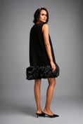 Load image into Gallery viewer, Sleeveless Black Mini Dress with Ruffled Shimmer Hemline