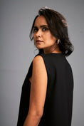 Load image into Gallery viewer, Sleeveless Black Mini Dress with Ruffled Shimmer Hemline
