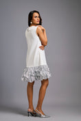 Load image into Gallery viewer, Sleeveless Silver Mini Dress with Ruffled Shimmer Hemline