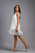 Load image into Gallery viewer, Sleeveless Silver Mini Dress with Ruffled Shimmer Hemline