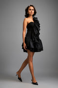Load image into Gallery viewer, Asymmetrical Black Mini Dress with Dramatic Ruffles and Tiered Skirt