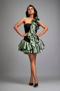 Load image into Gallery viewer, Asymmetrical Black Mini Dress with Dramatic Ruffles and Tiered Skirt