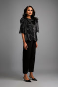 Load image into Gallery viewer, Textured Black Shimmer Top with Sculptural Shoulders and Cropped Pants
